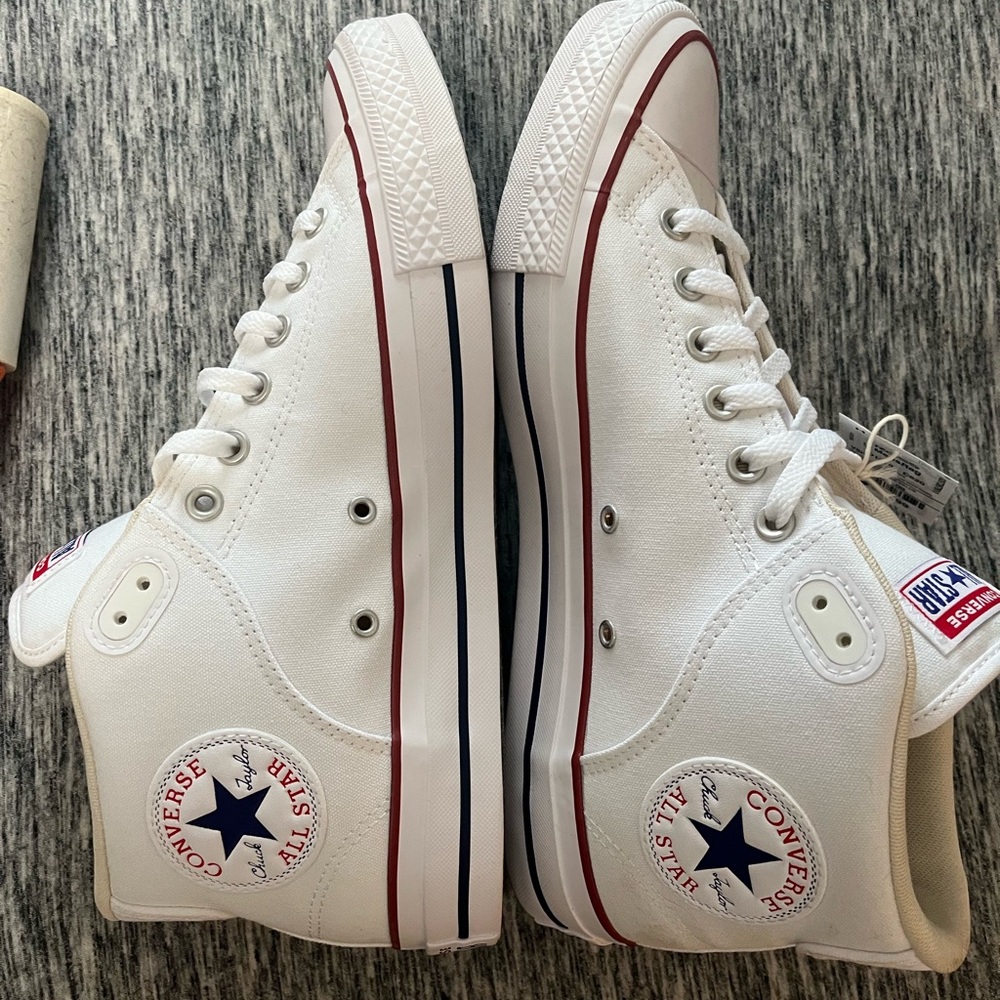 Converse All Star White High-Tops with Red and Blue Accents